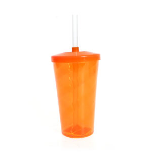 Copo Twister c/ Tampa e Canudo Laranja Neon 550ml LT-031