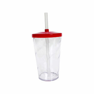 Copo Twister c/ Tampa e Canudo Vermelho Transparente 750ml LT-428